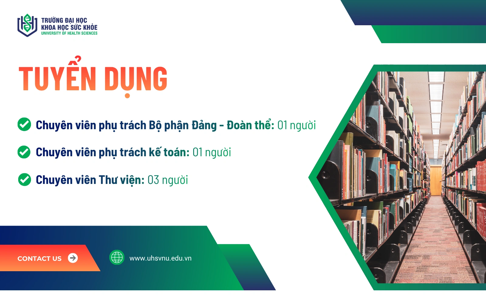 Trường Đại học Khoa học Sức khỏe - Thông báo tuyển dụng nhân sự tháng 6/2026 (lần 2) Trường Đại học Khoa học Sức khỏe - Thông báo tuyển dụng nhân sự tháng 6/2026 (lần 2)